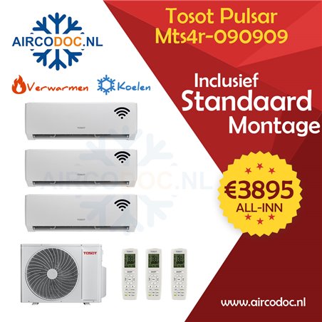 Airco Multi Split - Tosot Pular by GREE - MTS4R-090909 - vermogen 8.0 kW - 3 x 2.5 kW -  incl. installatie
