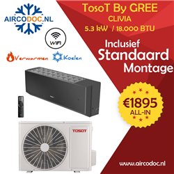 Airco Split Unit - TosoT Clivia by GREE - zw - vermogen 5.3 kW - incl. installatie