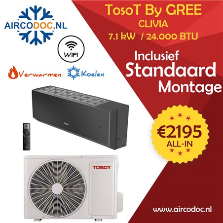 Airco Split Unit - TosoT Clivia by GREE - zw- vermogen 7.1 kW - incl. installatie