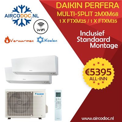 Airco Multi Split - DAIKIN Perfera - 2MXM68 + FTXM22 + FTXM35 - vermogen 6.8 kW - incl. installatie