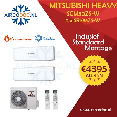 Airco Multi Split - Mitsubishi Heavy industries SCM50ZSX-W + 2 x SRK35ZS-W - vermogen 5.0 KW - incl. installatie Airco Multi Split - Mitsubishi Heavy industries SCM50ZSX-W + 2 x SRK35ZS-W - vermogen 5.0 KW - incl. installatie