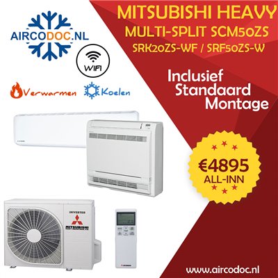 Airco Multi Split - Mitsubishi Heavy industries SCM50ZSX-W + SRK20ZS-W + SRF50ZS-W - vermogen 5.0  KW - incl. installatie
