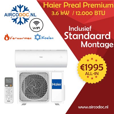 Airco Split Unit - Haier pearl Premium - vermogen 3.6 kW - incl. installatie