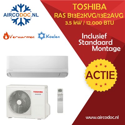 Airco Split Unit - Toshiba Seiya+ RAS-B13E2KVG-E / RAS-13E2AVG-E  - Vermogen 3,5 kW - incl. installatie