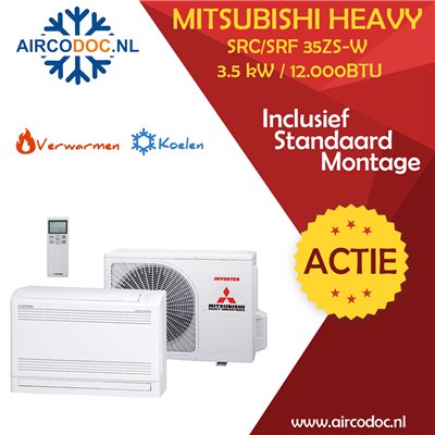 Airco Split Unit - Mitsubishi Heavy Industries SRC35ZS-W + SRF35ZS-W - vermogen 3.5 KW - incl. installatie Airco Split Unit - Mitsubishi Heavy Industries SRC35ZS-W + SRF35ZS-W - vermogen 3.5 KW - incl. installatie