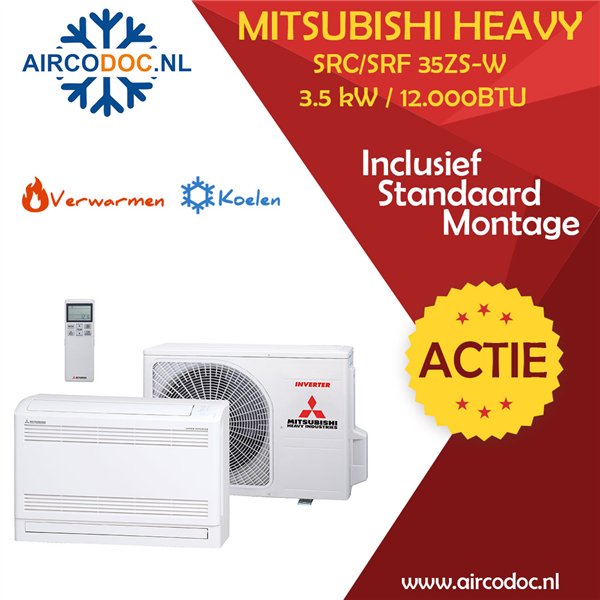 Airco Split Unit - Mitsubishi Heavy Industries SRC35ZS-W + SRF35ZS-W - vermogen 3.5 KW - incl. installatie
