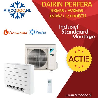 Airco Split Unit - Daikin Perfera Vloer RXM35 + FVTXM35 - vermogen 3.5 kW - incl. installatie Airco Split Unit - Daikin Perfera Vloer RXM35 + FVTXM35 - vermogen 3.5 kW - incl. installatie