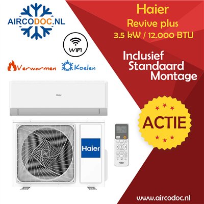 Airco Split Unit - Haier Revive plus - vermogen 3.5 kW - incl. installatie Airco Split Unit - Haier Revive plus - vermogen 3.5 kW - incl. installatie