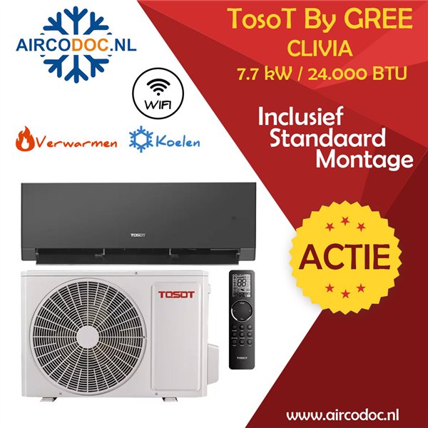 Airco Split Unit - TosoT Clivia by GREE - zw- vermogen 7.7 kW - incl. installatie
