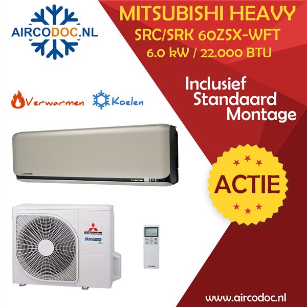 Mitsubishi Heavy industries SRC60ZSX-W + SRK60ZSX-WF- Titanium - vermogen 6.0 KW - Airco Split Unit - incl. installatie