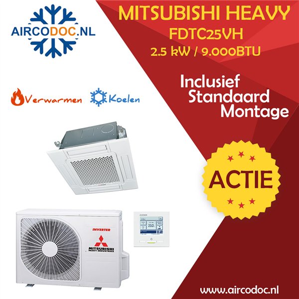 Airco Split Unit - Mitsubishi Heavy industries SRC25ZSX-W + FDTC25VH  - vermogen 2.5 KW - incl. installatie - 60x60