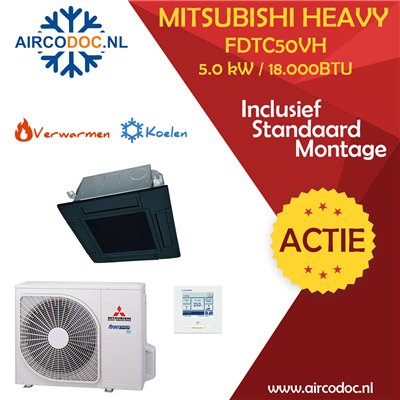 Airco Split Unit - Mitsubishi Heavy industries SRC50ZSX-W + FDTC50VH - vermogen 5.0 KW - incl. installatie