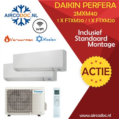 Airco Multi Split - DAIKIN Perfera 2MXM40A + FTXM20 + FTXM20 - vermogen 4.0 kW - incl. installatie