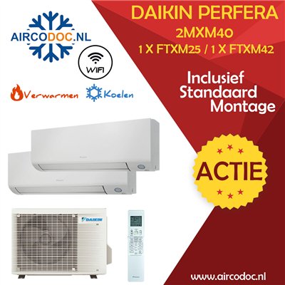 Airco Multi Split - DAIKIN Perfera 2MXM40A + FTXM15 + FTXM42 - vermogen 4.0 kW - incl. installatie