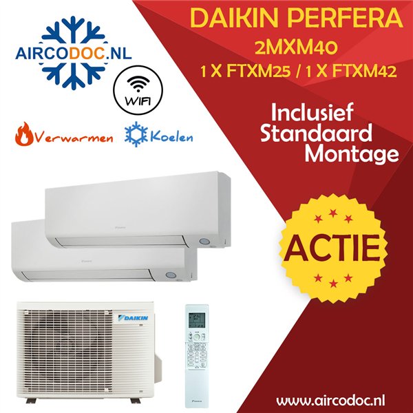 Airco Multi Split - DAIKIN Perfera 2MXM40A + FTXM20 + FTXM42 - vermogen 4.0 kW - incl. installatie