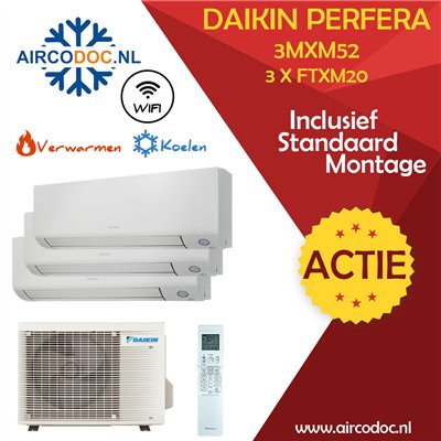 Airco Multi Split - DAIKIN Perfera - 3MXM52 + 2 x FTXM20 + FTXM50BT - vermogen 5.2 kW - incl. installatie