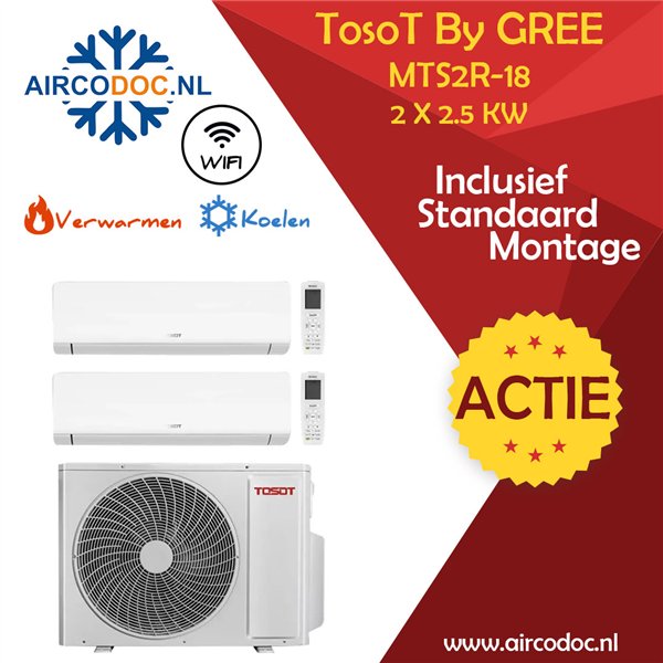 Airco Multi Split - Tosot Pular by GREE - MTS2R-0909 - vermogen 5.0 kW - 2 x 2.5 kW -  incl. installatie