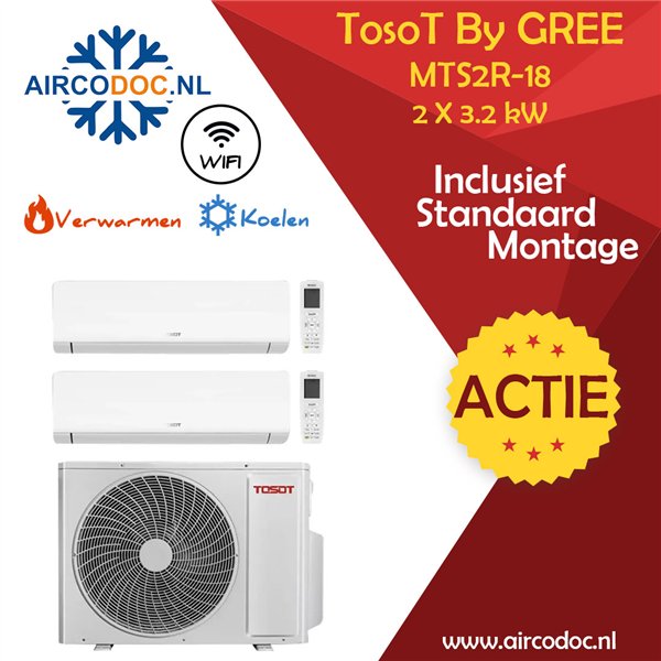 Airco Multi Split - Tosot Pular by GREE - MTS2R-1212 - vermogen 5.0 kW - 2 x 3.2 kW -  incl. installatie