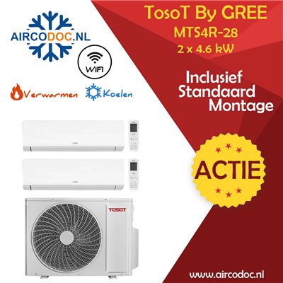 Airco Multi Split - Tosot Pular by GREE - MTS4R-0718 - vermogen 5.0 kW - 2 X 4.6 kW -  incl. installatie