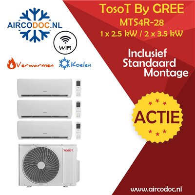 Airco Multi Split - Tosot Pular by GREE - MTS4R-091212 - vermogen 8.0 kW - 1 x 2.5 kW / 2 x 3.2 kW -  incl. installatie
