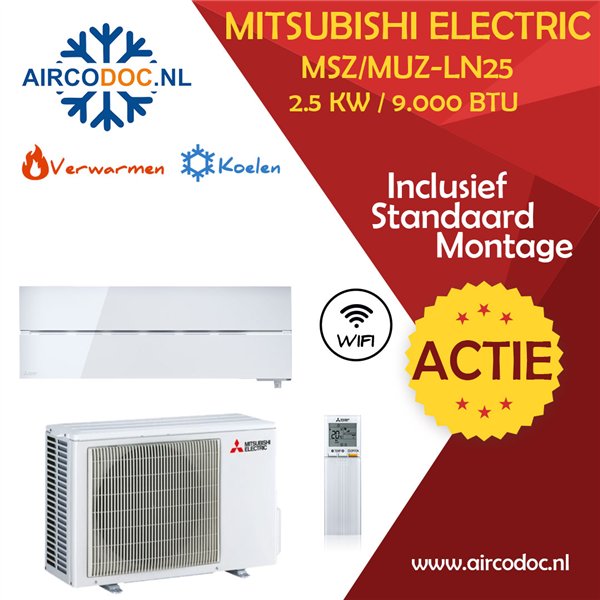 Mitsubishi Electric MSZ-LN25 + MUZ-LN25 – 2.5 kW – Split unit airco – Inclusief installatie