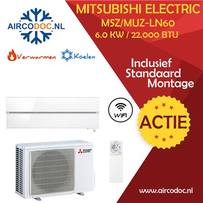Mitsubishi Electric MSZ-LN60 + MUZ-LN60 – 6.0 kW – Split unit airco – Inclusief installatie