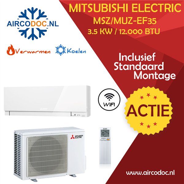 Mitsubishi Electric MSZ-EF35 + MUZ-EF35 – 3.5 kW – Split unit airco – Inclusief installatie
