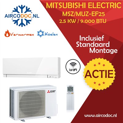 Mitsubishi Electric MSZ-EF25 + MUZ-EF25 – 2.5 kW – Split unit airco – Inclusief installatie