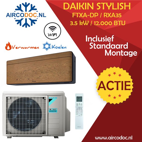 Airco Split Unit - Daikin Stylish RXA35 + FTXA-35DY - vermogen 3.5 kW - incl. installatie
