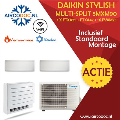 Airco Multi Split - DAIKIN Stylish - 3MXM68 + 1 x FTXA25 + FTXA42 + FVXM25 - vermogen 9.0 kW - incl. installatie