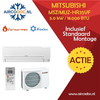 Airco Split Unit - Mitsubishi MUZ-HR50VF + MSZ-HR50VF - vermogen 5.0 KW - incl. installatie