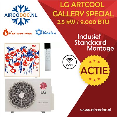 Airco Split Unit - LG Artcool Gallery Special - vermogen 2.5 kW - incl. installatie