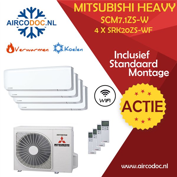 Airco Multi Split - Mitsubishi Heavy industries SCM7.1ZSX-W + 3 x SRK20ZS + 1 x SRK35ZS-WF - vermogen 7.1 KW - incl. installatie